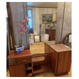 Interesting Art Deco Style Teak Vanity w/Mirror