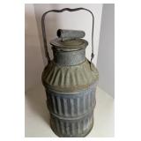 Vintage 5-Gallon Galvanized Metal Oil Can w/Lid