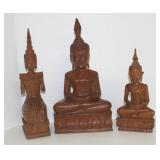 Three Hand Carved Wooden Thai Buddha Statues
