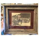 Vtg. Rodeo Cowboys Pencil Sketch Print by Joe Belt