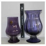 Two Vtg Amethyst Purple Art Glass Pedestal Vases