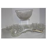 Vintage Pressed Glass Punch Bowl With Cups And