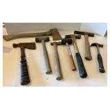 Eight Hammers, Mallets and Hatchets Box Lot