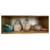 Two Quirky Vtg. Hand Carved Coconut Figures, Hand