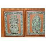 Two Vtg. Zarebski Mayan Style Wall Plaques 6x6