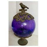 Cast Iron and Glass Garden Decor with Bird on Top