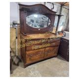 Antique Wood Dresser with Mirror