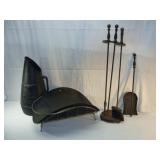 Andirons and Ash Bucket