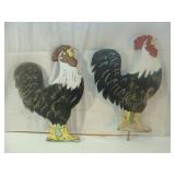 two Wooden Roosters