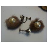 Fur and Pearl Earrings