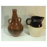 Brown White Pitcher and Brown Vase