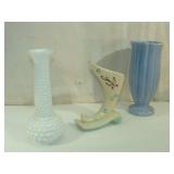Milk Glass, Blue and HULL Vase