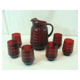 Cranberry Pitcher and Glass Set