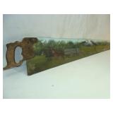 Hand Painted Saw - Horses Pulling the Wagon Scene