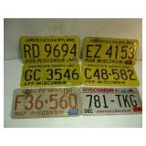 SIx Un-Matched Wisconsin License Plates