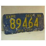 1955 Wis Farm License Plate