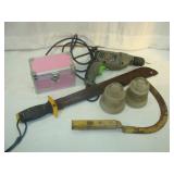 Drill, Machete, Insulators in Tote