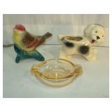 Bird and Puppy Planters and Ash Tray