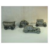 Four Pewter Cast Veh Banks - Stage Coach, Wagon