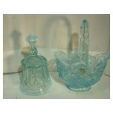 Frosted Blue Glass Bell and Dish
