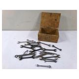 Wooden Box of Older Wrenches