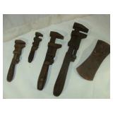 Axe Head and Four Vintage Hammer Wrenches