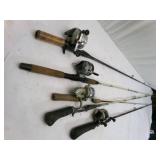 Five Fishing Poles and 4 Reels