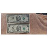 Two $2 Bills - Consecutive Serial Numbers 9481-2