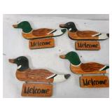 Four Wooden WELCOME Ducks