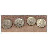 Four Kennedy Half Dollars -1977, 67 and Centennial