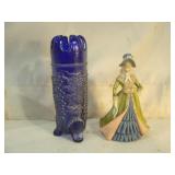 Lefton Lady and Unique Blue Glass Vase