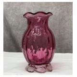 Pilgrim, cranberry glass, ribbed vase, fluted top