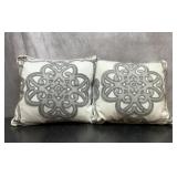 2 EMBROIDERED PILLOWS GRAY/WHITE 18X15
