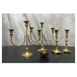 Brass candlestick group small copper ashtray 11