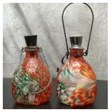 2 BLOWN GLASS SOLAR LANTERNS SWIRL GLASS 10