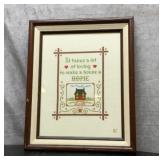 Cross stitched welcome embroidery framed 17x13
