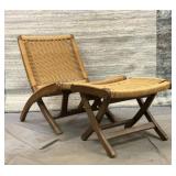 Wagner style woven lounge chair & footstool