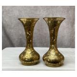 2 Engraved brass vases 6 inches