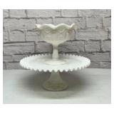 Milk glass cake stand and compote