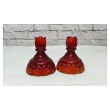Smith VTG AMBERINA MOON & STARS CANDLESTICKS