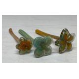 3 blown glass flowers