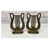 Brass Lyre swan bookends 7