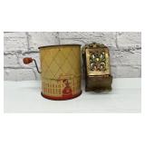 VTG brass match holder, red flour sifter