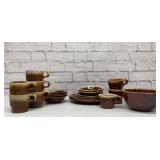 BROWN DRIP DISHES 19 pcs