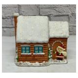 VTG Christmas log cabin bank