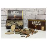 2 Boxes of arrowheads and implements