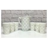 Westmoreland  OLD QUILT milk glass pitcher set