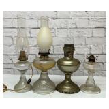 4 antique oil lamps