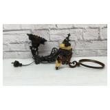 Antique hanging oil lamp, brackets