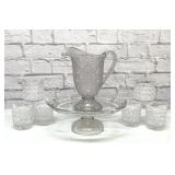VTG cake stand, pitcher, 6 glasses